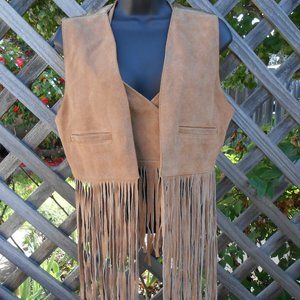 SUEDE FRINGED  TWO PC HALTER AND VEST